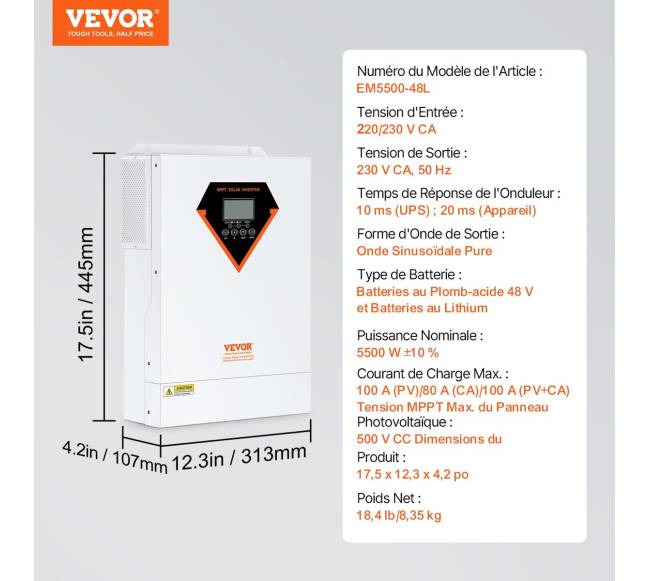 Hibridinis saulės inverteris kroviklis 5500W 230V su 100A MPPT6