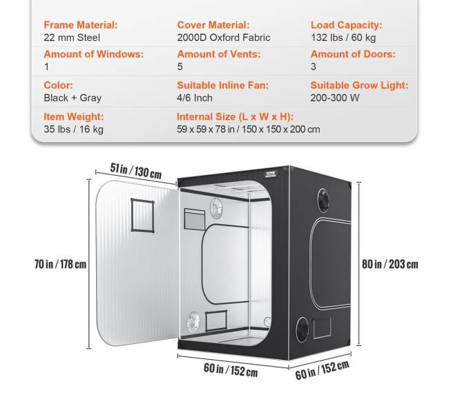 5x5 auginimo palapinė su stebėjimo langu6