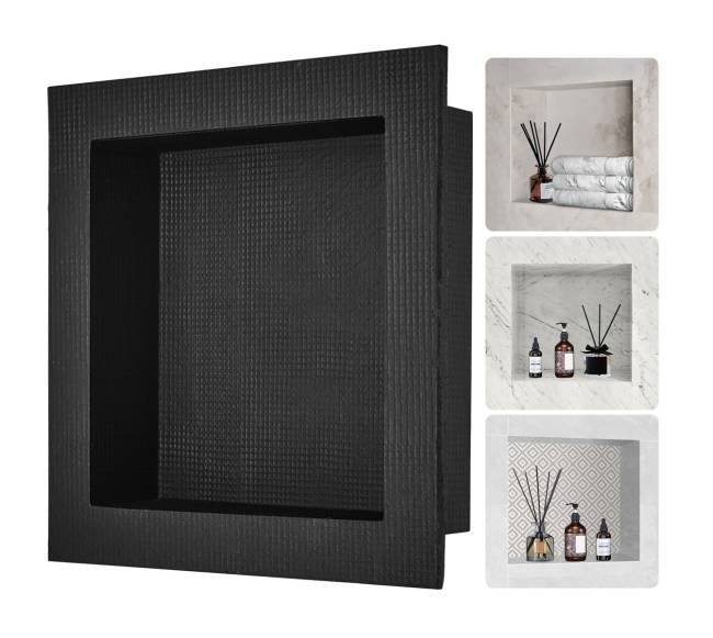 Dušams įrengiamas nišinis įdėklas, 41x41 cm, juodas0