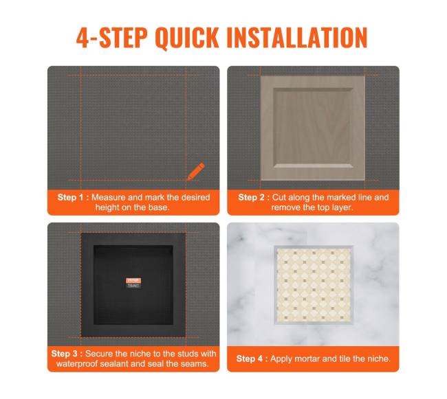 Dušams įrengiamas nišinis įdėklas, 41x41 cm, juodas4