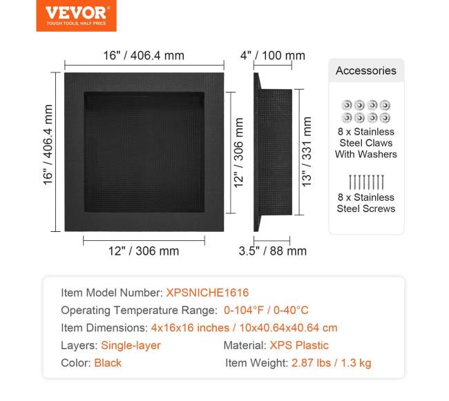Dušams įrengiamas nišinis įdėklas, 41x41 cm, juodas6
