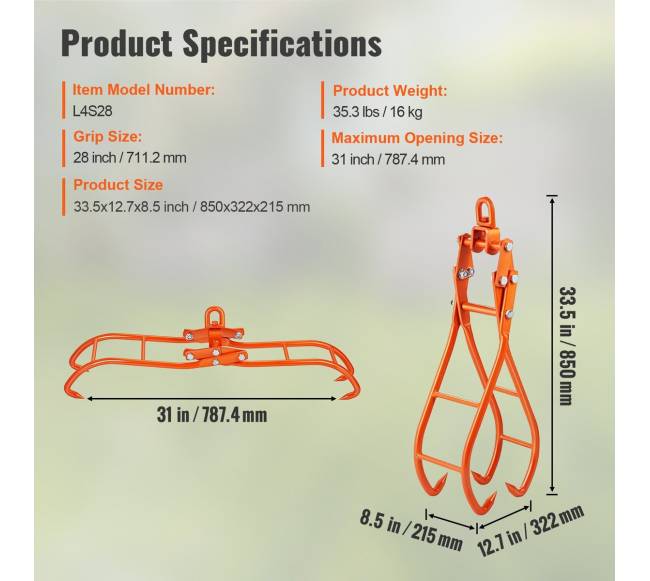 Medienos kablio žnyplės 4 nagų, 711 mm 1000 kg6