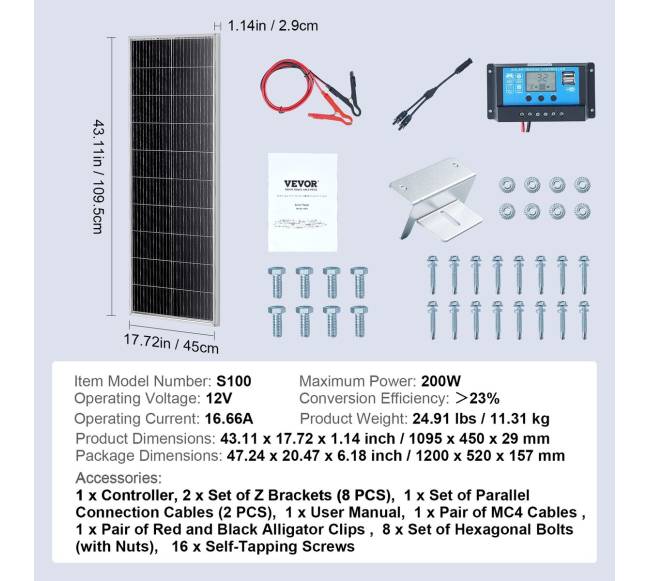 200W monokristalinis saulės kolektorių komplektas6