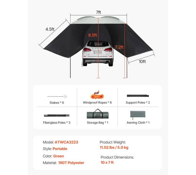Automobilinė tentinė pastogė su dideliu pavėsiu6