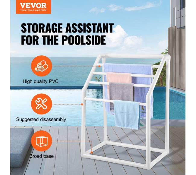 Balto PVC rankšluosčių stovas lauko baseinui1