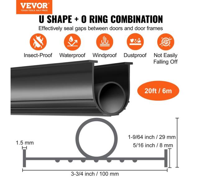 Garažo durų apačios tarpiklis, U forma, 6 m1