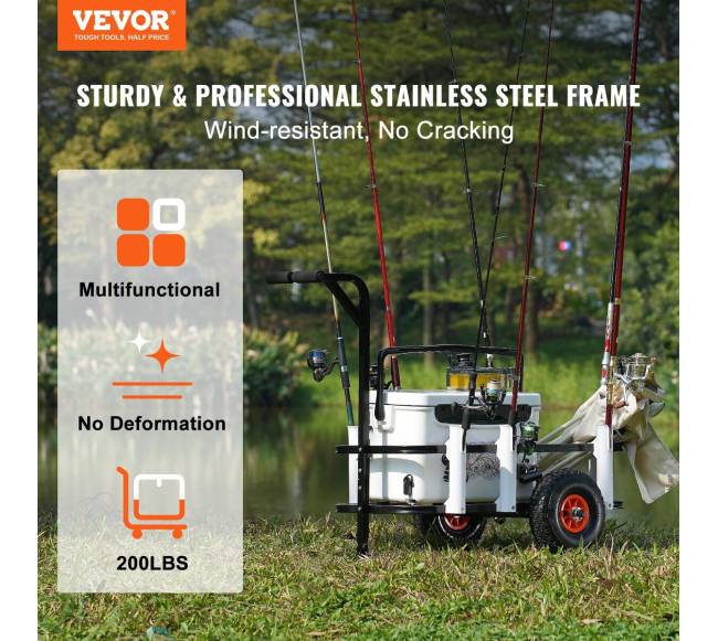 Paplūdimio žvejybinis vežimėlis su 7 meškerių laikikliais1