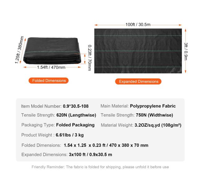 Juodas piktžolių kontrolės audinys, 3x100 pėdų6