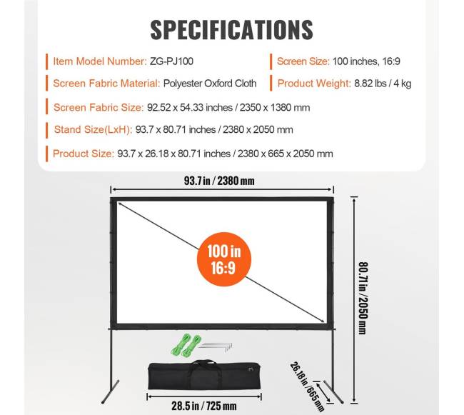 Projektoriaus ekranas su stovu, 100 colių6