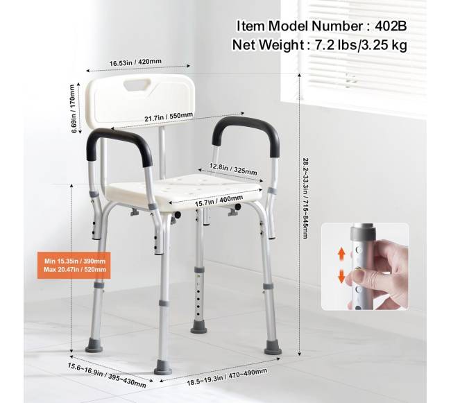 Dušo kėdė su atlošu, reguliuojamas aukštis5