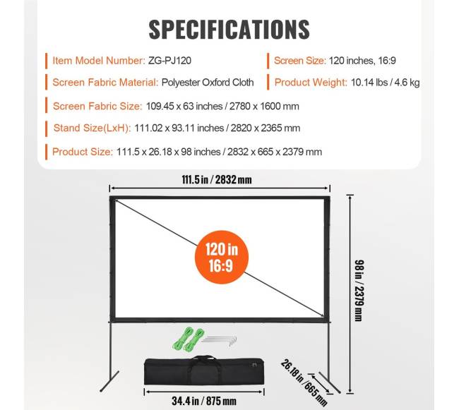 Ekranas su stovu projektoriui, 120 colių6