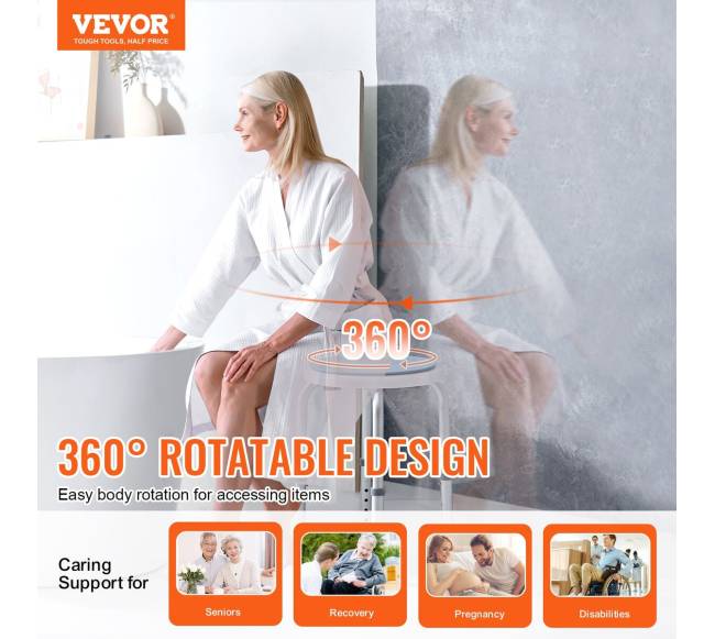 Dušo kėdė su pasukama sėdyne, reguliuojama aukščio1