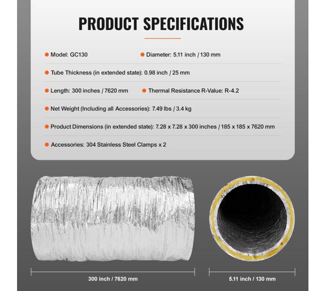 Džiovintuvo ventiliacijos žarna 127 mm, izoliuota6