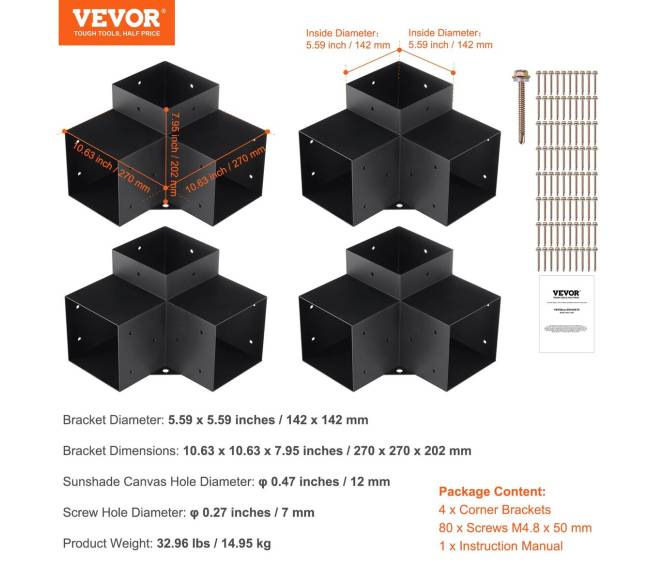 6x6 pergolos laikiklių rinkinys, 3 krypčių6