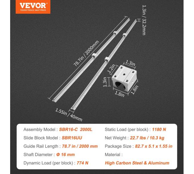 SBR16 kreipiančiųjų bėgių rinkinys 2000mm6