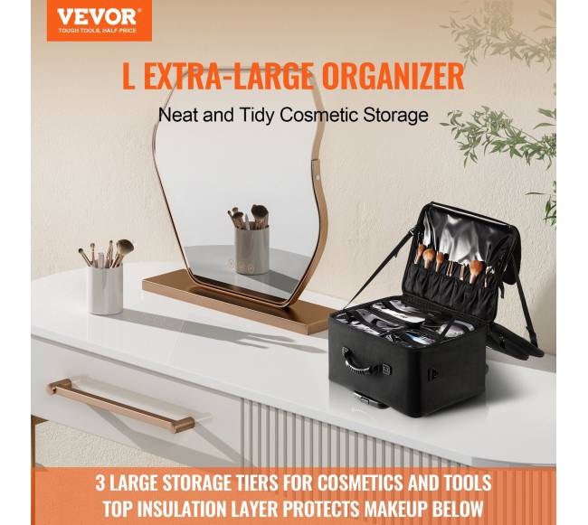 Dėklas makiažui su ratukais, 3 aukštų, juodas1