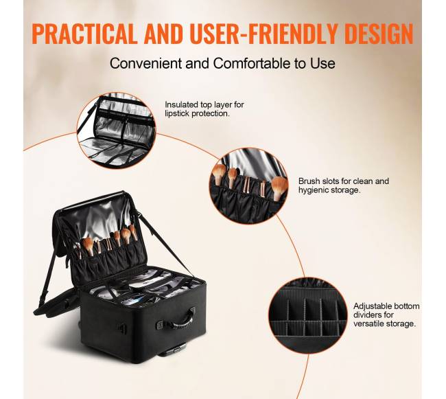 Dėklas makiažui su ratukais, 3 aukštų, juodas4