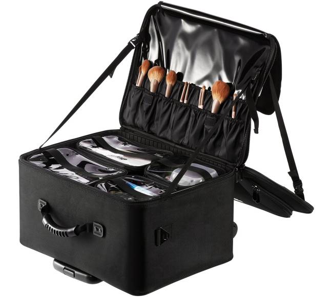 Dėklas makiažui su ratukais, 3 aukštų, juodas10