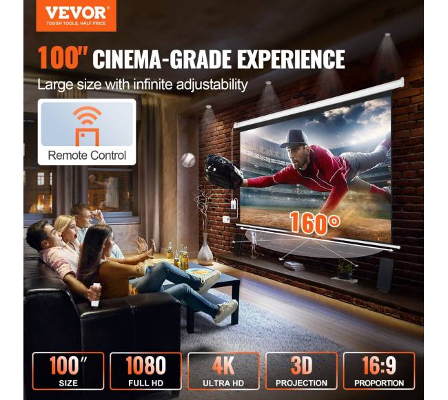 Elektrinis projektoriaus ekranas 100 colių UHD1