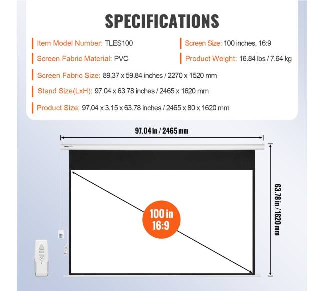 Elektrinis projektoriaus ekranas 100 colių UHD6