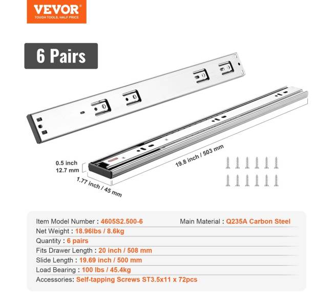 508mm šoninio tvirtinimo stalčių bėgeliai6