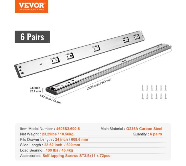 609 mm stalčių bėgeliai su švelniu uždarymu6