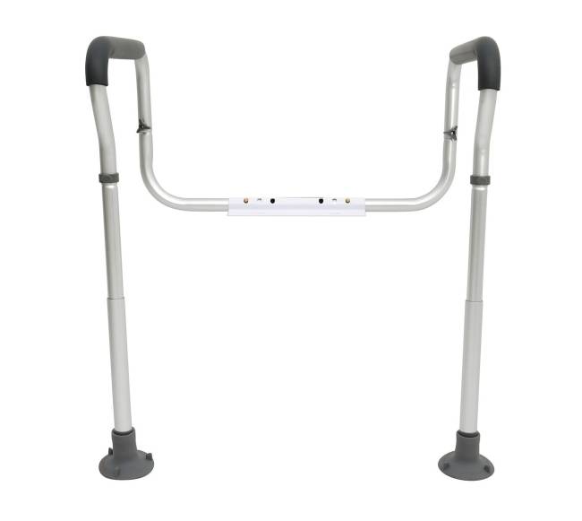 Reguliuojamas tualeto turėklas su paminkštintais atramomis0