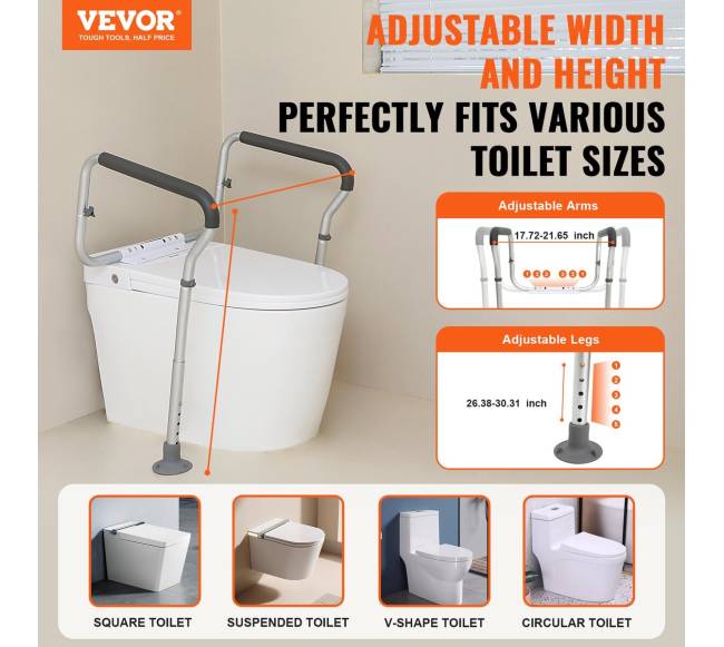 Reguliuojamas tualeto turėklas su paminkštintais atramomis1