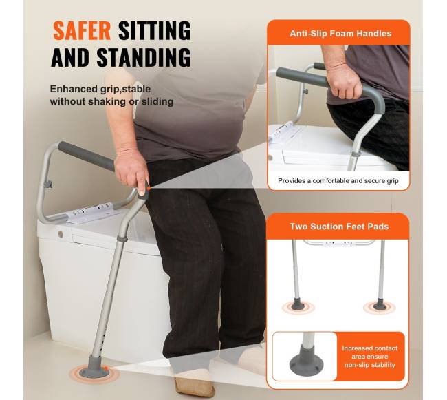 Reguliuojamas tualeto turėklas su paminkštintais atramomis3