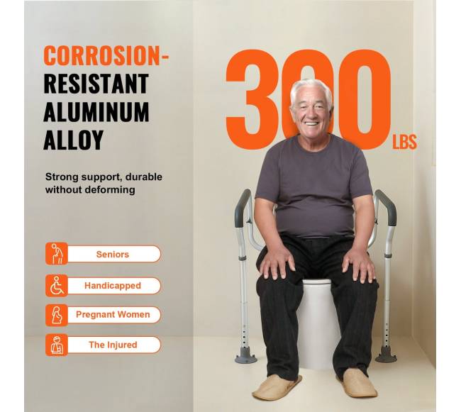 Reguliuojamas tualeto turėklas su paminkštintais atramomis4