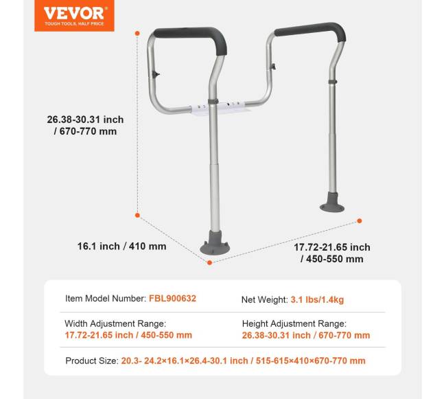Reguliuojamas tualeto turėklas su paminkštintais atramomis6
