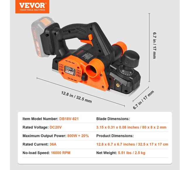 Belaidis elektrinis obliavimo įrankis, 82,55 mm plotis6
