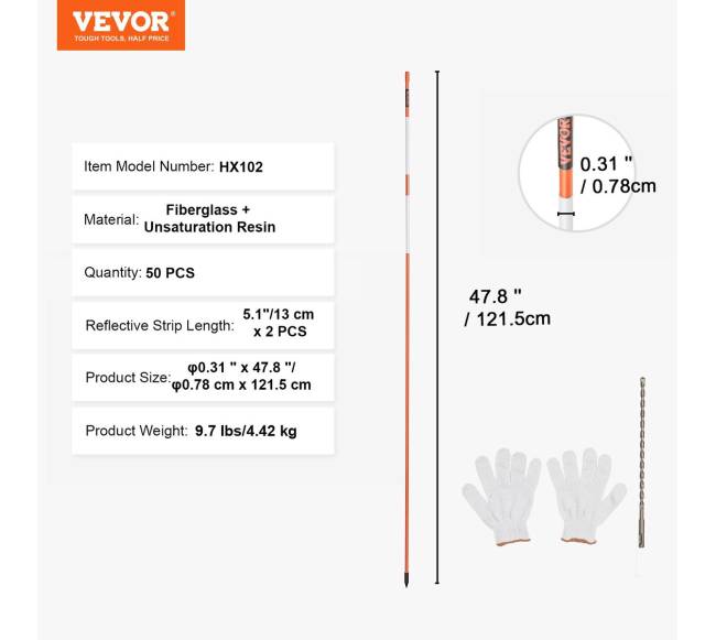 Įvažiavimo žymekliai 50 vnt 122 cm stiklo pluošto 6
