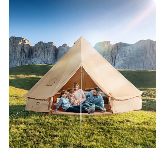 4 sezonų drobinė palapinė, 4 m skersmens, su krosnele0