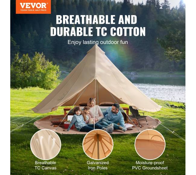 4 sezonų drobinė palapinė, 4 m skersmens, su krosnele1