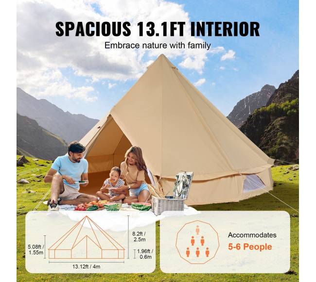 4 sezonų drobinė palapinė, 4 m skersmens, su krosnele3