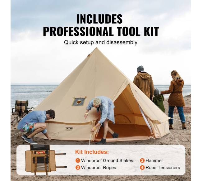 4 sezonų drobinė palapinė, 4 m skersmens, su krosnele4