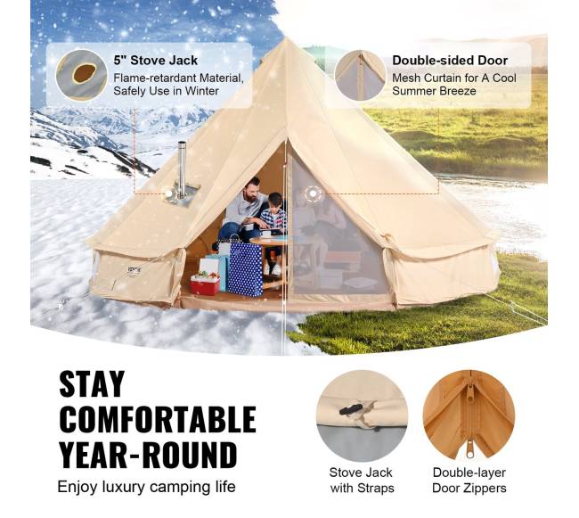 Drobės kupolo palapinė 5 m, tinkama visiems sezonams2