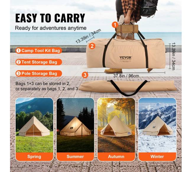 Drobės kupolo palapinė 5 m, tinkama visiems sezonams5