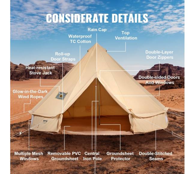 Drobės kupolo palapinė 5 m, tinkama visiems sezonams6