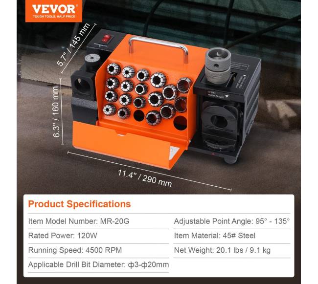 MR-20G grąžtų galąstuvas 3-20mm su 18 laikiklių6
