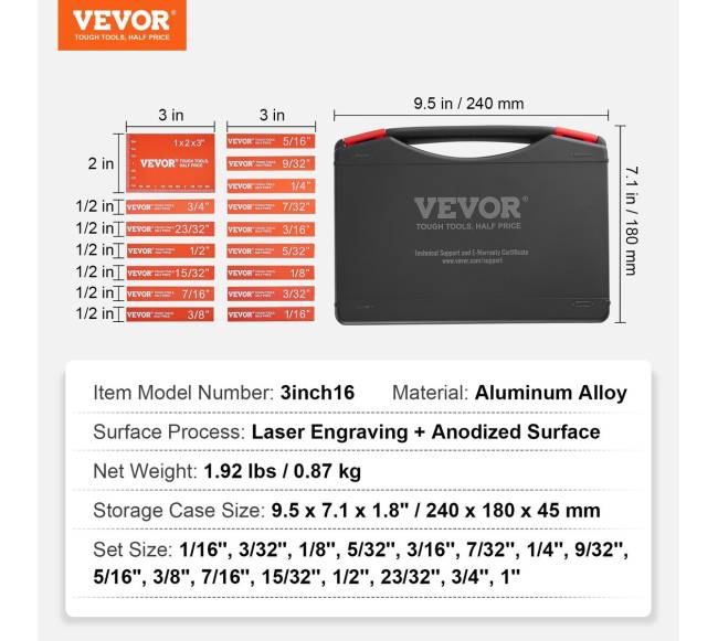 Medienos apdirbimo aukščio matuoklių rinkinys 16 vnt.6