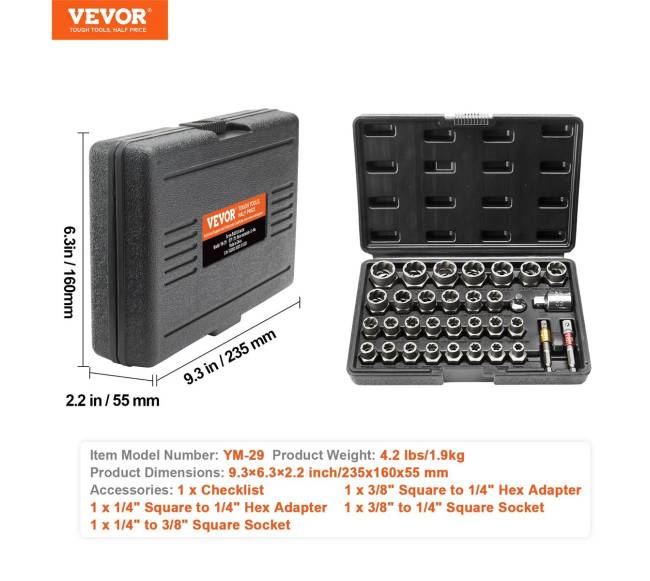 29 dalių varžtų ištraukiklių rinkinys6