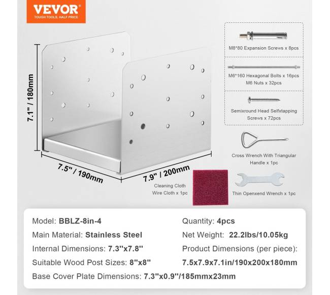 nerūdijančio plieno reguliuojama stulpo atrama 4 vnt.6