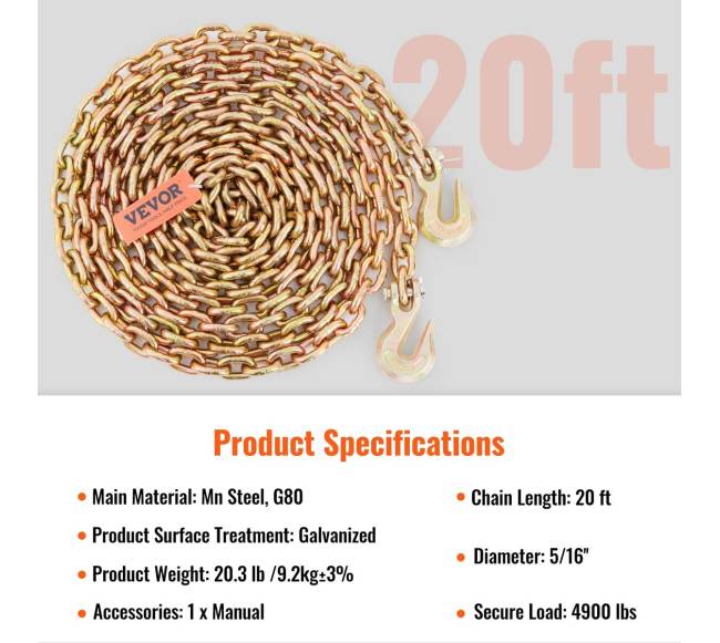 Štropo grandinė 4900 kg apkrovai, 8 mm x 6 m6