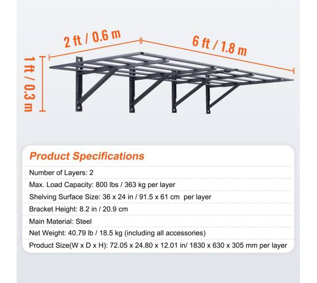 Metalinis garažo lentynos, 6 x 2 pėdos, 2 vnt.6