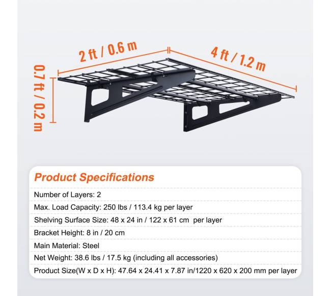 Sandėlio lentynos, 2 vnt., sieninės, 113 kg apkrova6