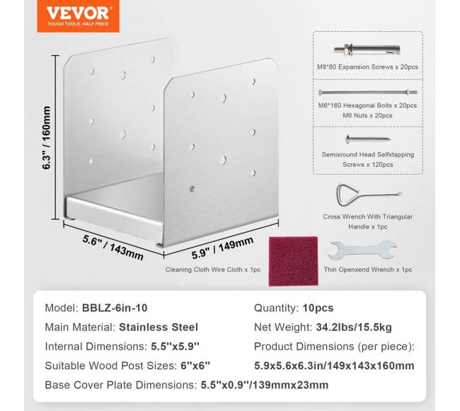 152.4x152.4 mm reguliuojama atrama stulpui, 10 vnt.6