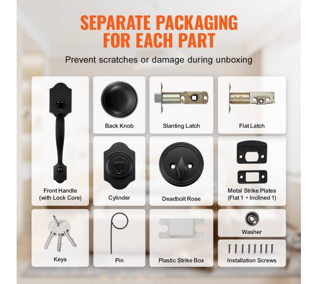 Priekinės durų rankenos ir užraktas, juoda spalva3