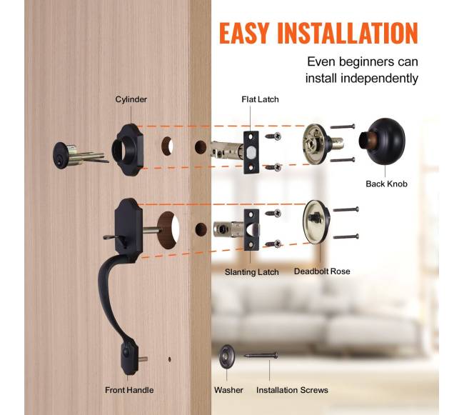 Priekinės durų rankenos ir užraktas, juoda spalva4